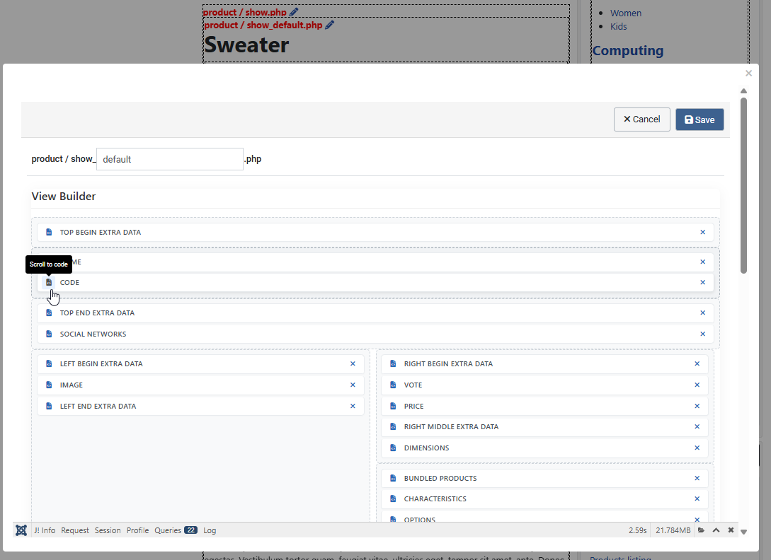 HikaShop View Builder Interface