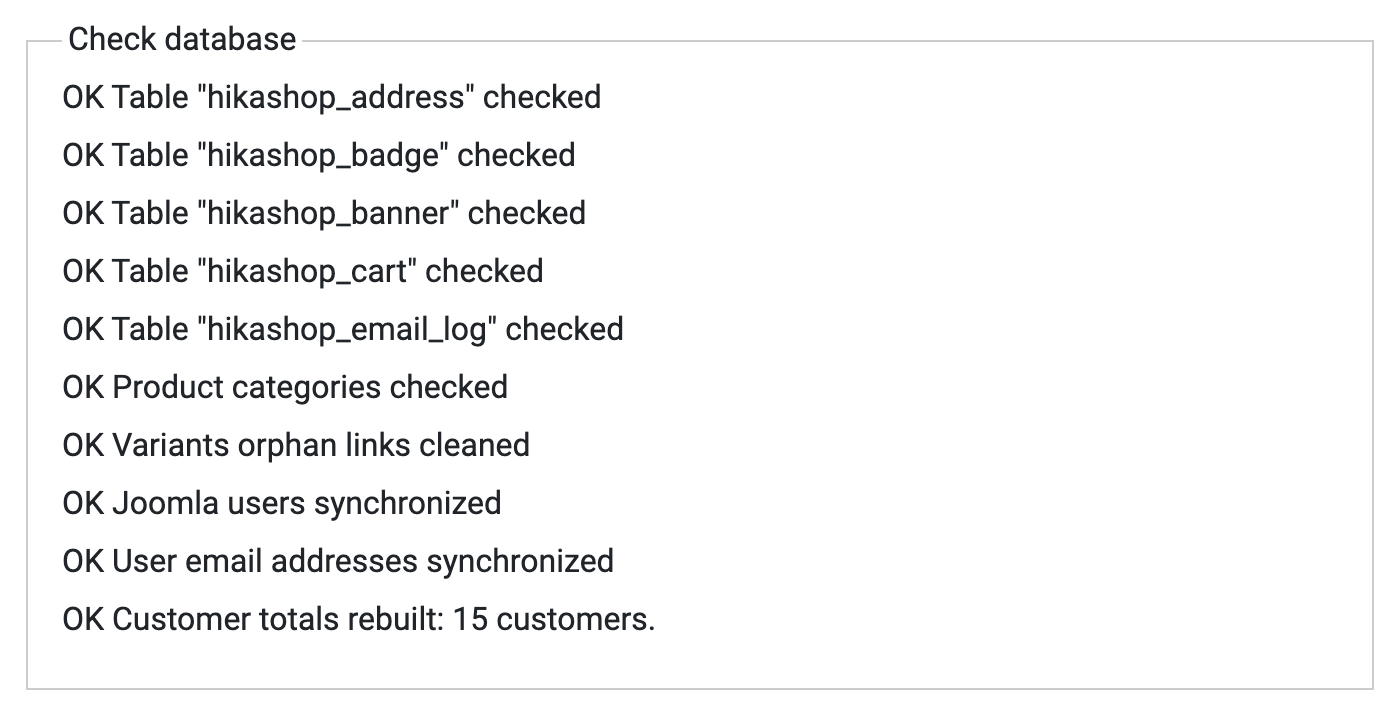 The result of the database check
