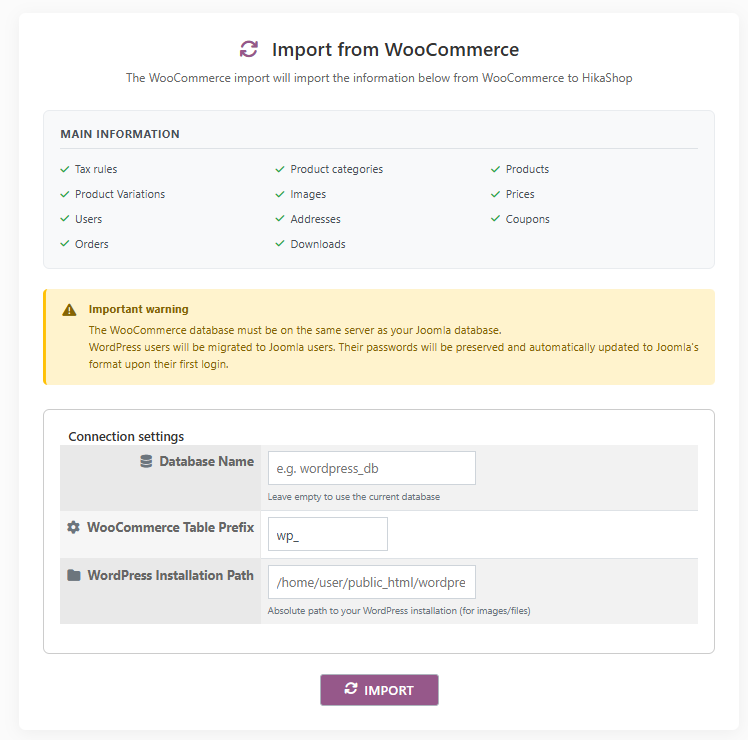 Import from WooCommerce